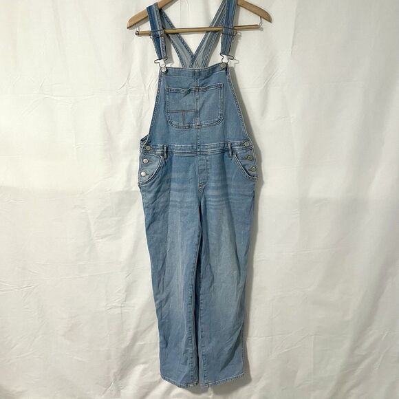Sonoma Denim Jeans Overalls  Med-Light Wash Cropped Side Button Patch Pockets S - Picture 1 of 7